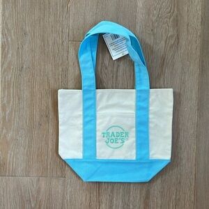 Trader Joe’s Mini Tote Bag Blue Pastel NWT Teal Pocket